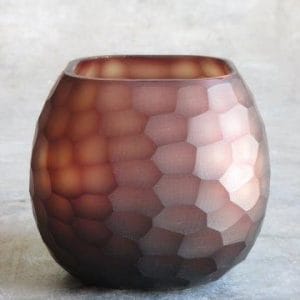 Carved glass T-light holder Ø16xH14cm Amber/Purple