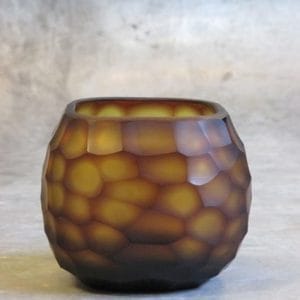 Carved glass T-light holder 13x13cm H10cm Amber/Purple