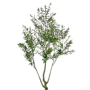 Zijden olijfboom 240 cm met grijsgroene bladeren in basispot